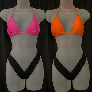 Small Pink Orange Bikini Triangle Swimsuit Tops